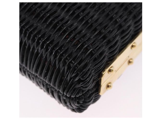 Borsa a tracolla con catena PRADA in rattan nero e oro Auth 197136M D'oro - vista 16