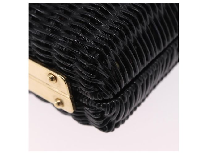 Borsa a tracolla con catena PRADA in rattan nero e oro Auth 197136M D'oro - vista 17