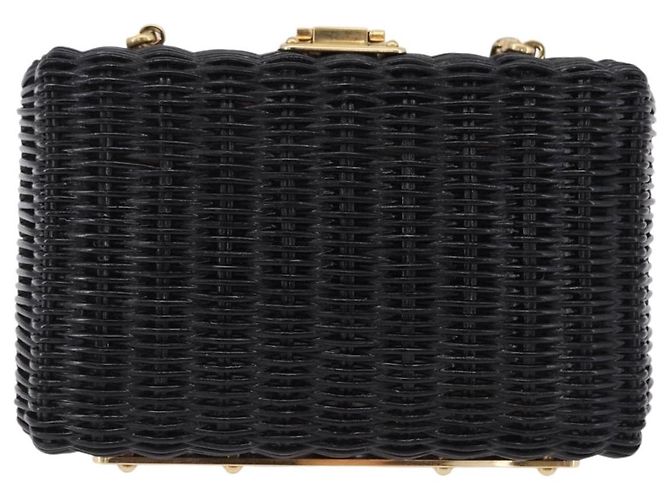 Borsa a tracolla con catena PRADA in rattan nero e oro Auth 197136M D'oro - vista 2
