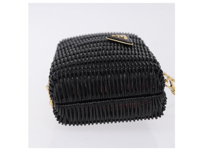 Borsa a tracolla con catena PRADA in rattan nero e oro Auth 197136M D'oro - vista 3