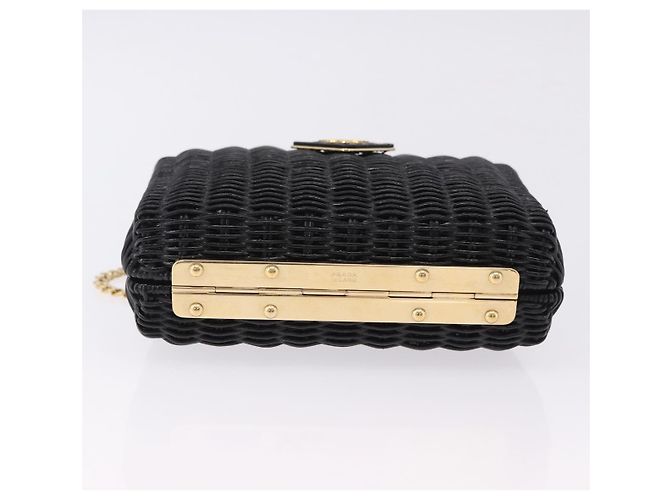 Borsa a tracolla con catena PRADA in rattan nero e oro Auth 197136M D'oro - vista 5