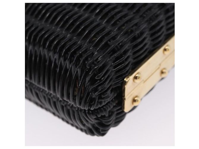 Borsa a tracolla con catena PRADA in rattan nero e oro Auth 197136M D'oro - vista 8