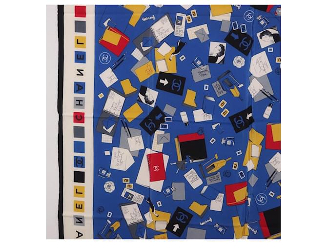 Sciarpa CHANEL in seta blu CC Auth 195615V - vista 15