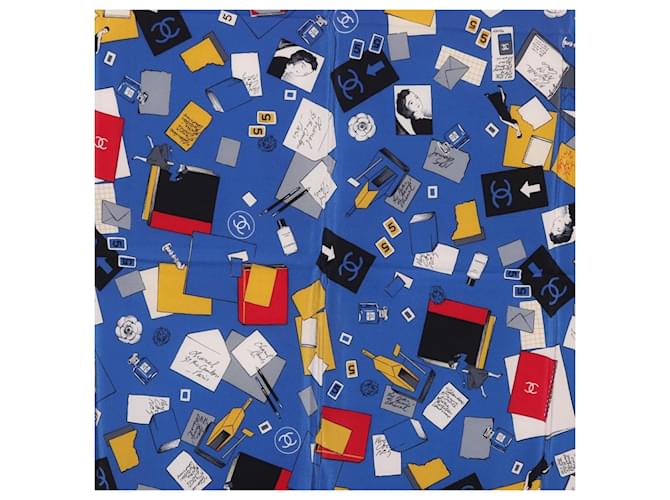 Sciarpa CHANEL in seta blu CC Auth 195615V - vista 6