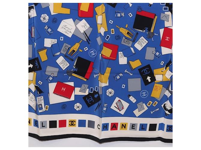 Sciarpa CHANEL in seta blu CC Auth 195615V - vista 9