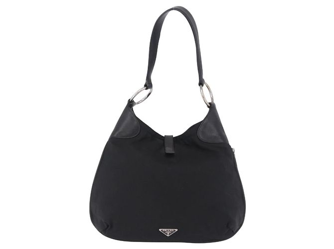 Borsa a Tracolla PRADA Nylon Nero Argento Auth 197814A - vista 2