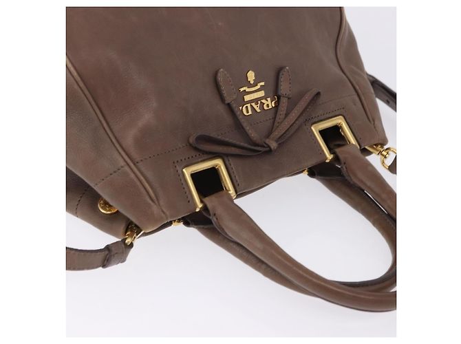 Borsa a mano PRADA in pelle 2way marrone tono oro Auth BA15297 - vista 7