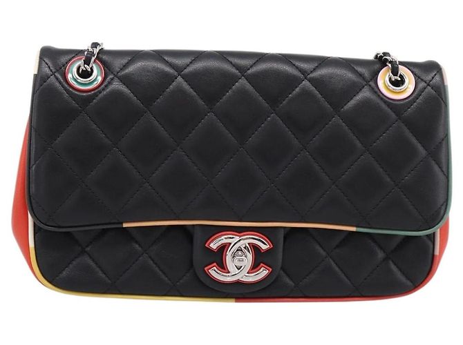 Bolso de hombro CHANEL Matelasse27 Chain en piel de cordero negro con CC plateado Auth 200287SAM Plata - vista 13
