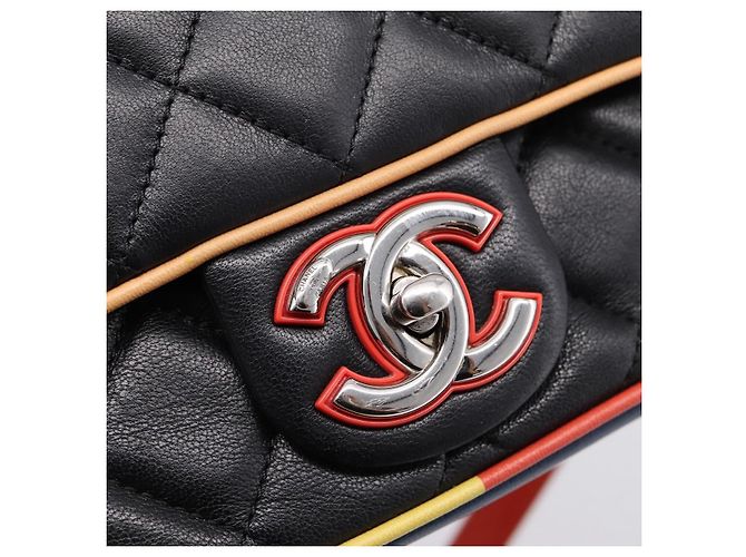 Bolso de hombro CHANEL Matelasse27 Chain en piel de cordero negro con CC plateado Auth 200287SAM Plata - vista 18