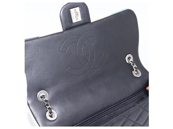 Bolso de hombro CHANEL Matelasse27 Chain en piel de cordero negro con CC plateado Auth 200287SAM Plata - vista 19