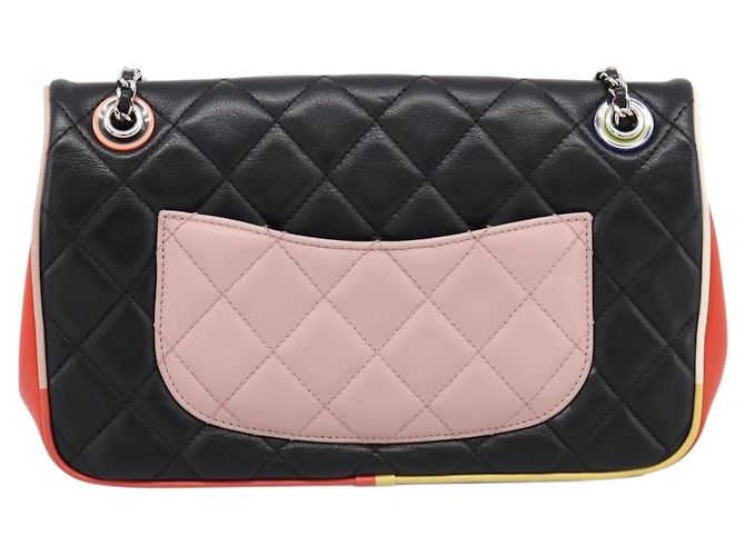 Bolso de hombro CHANEL Matelasse27 Chain en piel de cordero negro con CC plateado Auth 200287SAM Plata - vista 2