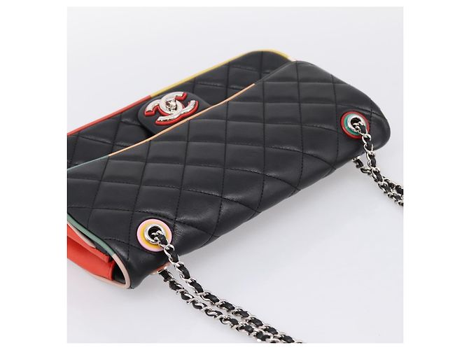 Bolso de hombro CHANEL Matelasse27 Chain en piel de cordero negro con CC plateado Auth 200287SAM Plata - vista 6