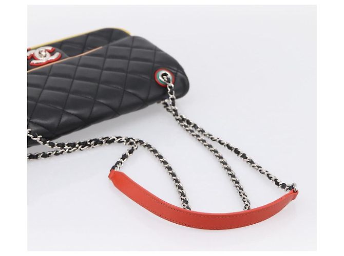 Bolso de hombro CHANEL Matelasse27 Chain en piel de cordero negro con CC plateado Auth 200287SAM Plata - vista 7