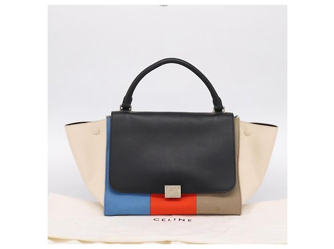 Céline Borsa a Mano CELINE Trapeze Lana 2way Beige Silver Auth 198538V Argento - vista 12