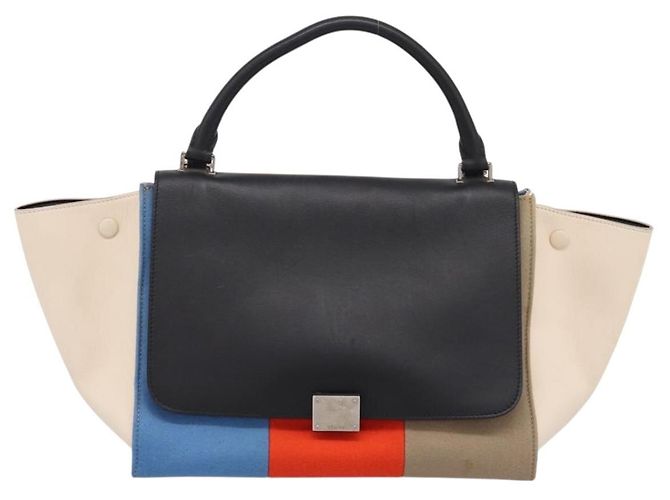 Céline Borsa a Mano CELINE Trapeze Lana 2way Beige Silver Auth 198538V Argento - vista 13