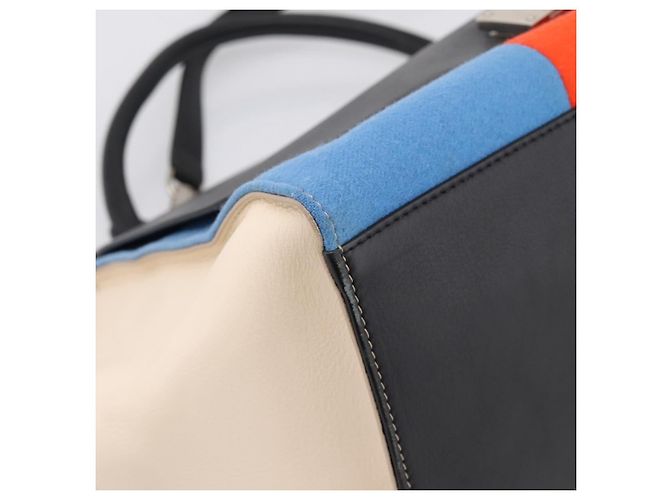 Céline Borsa a Mano CELINE Trapeze Lana 2way Beige Silver Auth 198538V Argento - vista 17