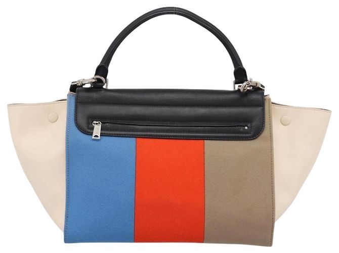 Céline Borsa a Mano CELINE Trapeze Lana 2way Beige Silver Auth 198538V Argento - vista 2