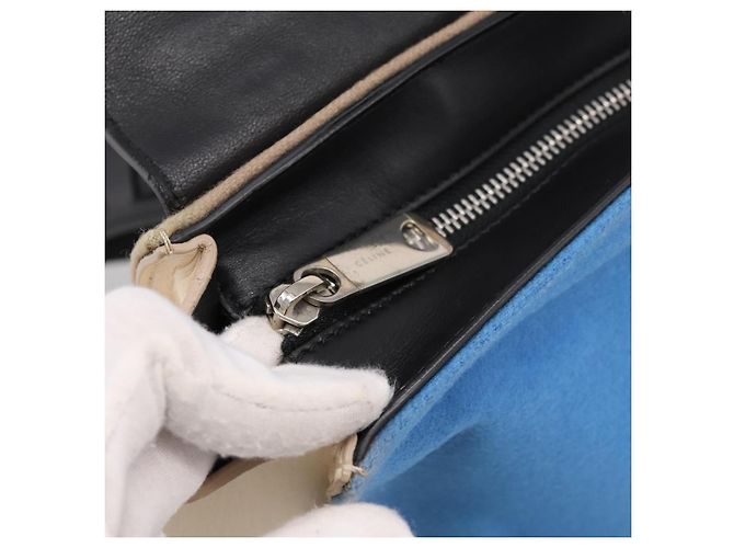 Céline Borsa a Mano CELINE Trapeze Lana 2way Beige Silver Auth 198538V Argento - vista 21