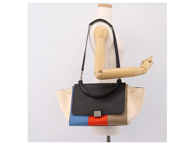Céline Borsa a Mano CELINE Trapeze Lana 2way Beige Silver Auth 198538V Argento - vista 27