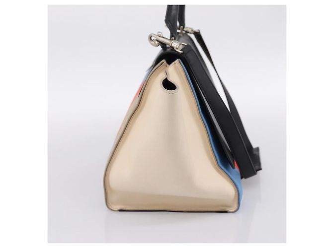Céline Borsa a Mano CELINE Trapeze Lana 2way Beige Silver Auth 198538V Argento - vista 3