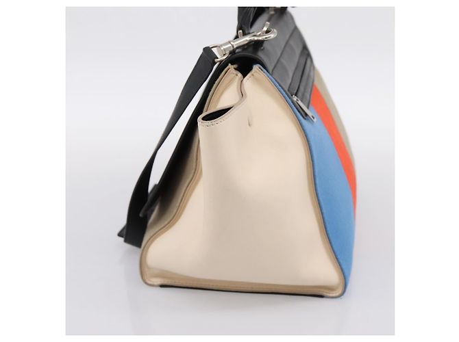 Céline Borsa a Mano CELINE Trapeze Lana 2way Beige Silver Auth 198538V Argento - vista 4