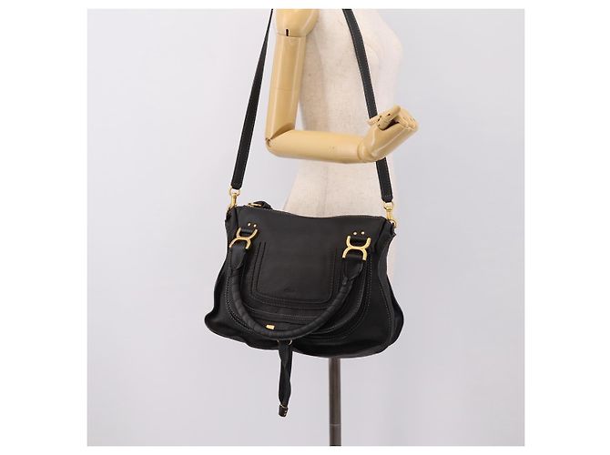 Chloé Chloe Marcie Handtasche Leder 2way Schwarz Gold Auth yk20751V Golden - Ansicht 25