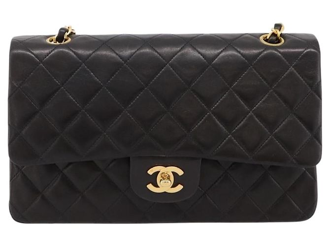 Borsa CHANEL Double Flap Chain Matelasse 25 in Pelle di Agnello Nera e Oro Auth yk20797SAM Nero D'oro - vista 13