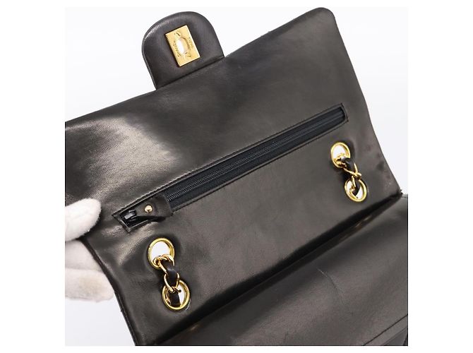 Borsa CHANEL Double Flap Chain Matelasse 25 in Pelle di Agnello Nera e Oro Auth yk20797SAM Nero D'oro - vista 19