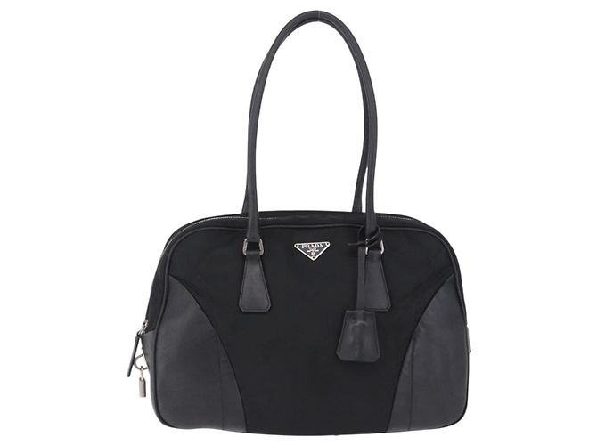 Borsa Tote PRADA Nylon Nero Argento Auth 197707V - vista 13