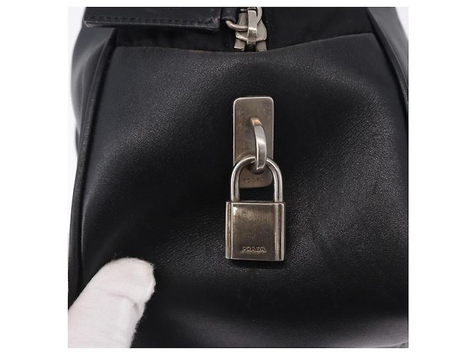 Borsa Tote PRADA Nylon Nero Argento Auth 197707V - vista 18