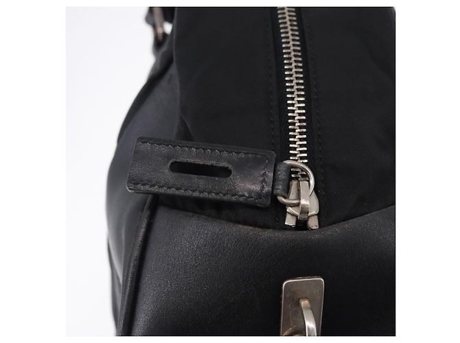 Borsa Tote PRADA Nylon Nero Argento Auth 197707V - vista 19