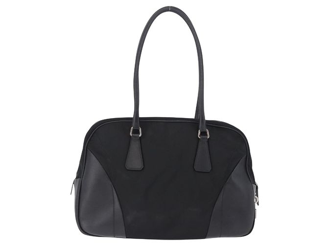 Borsa Tote PRADA Nylon Nero Argento Auth 197707V - vista 2