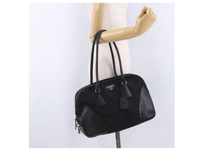 Borsa Tote PRADA Nylon Nero Argento Auth 197707V - vista 26