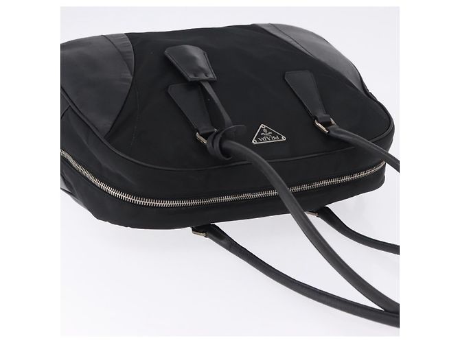 Borsa Tote PRADA Nylon Nero Argento Auth 197707V - vista 7