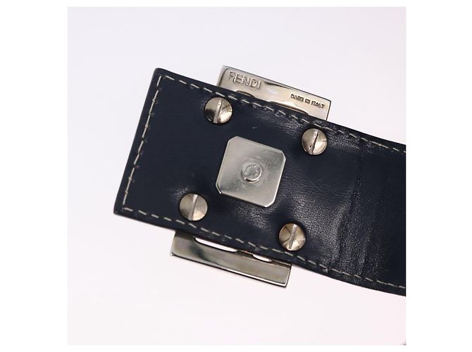 Sac à épaule FENDI Zucchino Canvas Mamma Baguette Navy Silver Auth 199586V Argenté Bleu Marine - vue 10