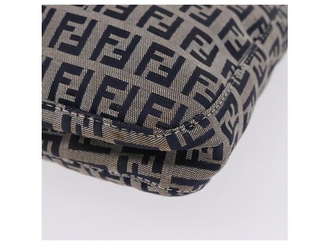 Sac à épaule FENDI Zucchino Canvas Mamma Baguette Navy Silver Auth 199586V Argenté Bleu Marine - vue 14