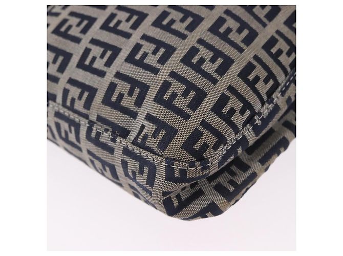 Sac à épaule FENDI Zucchino Canvas Mamma Baguette Navy Silver Auth 199586V Argenté Bleu Marine - vue 15