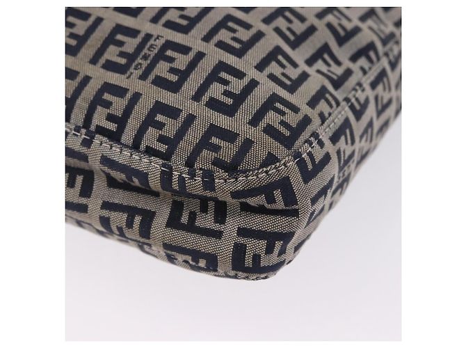 Sac à épaule FENDI Zucchino Canvas Mamma Baguette Navy Silver Auth 199586V Argenté Bleu Marine - vue 16