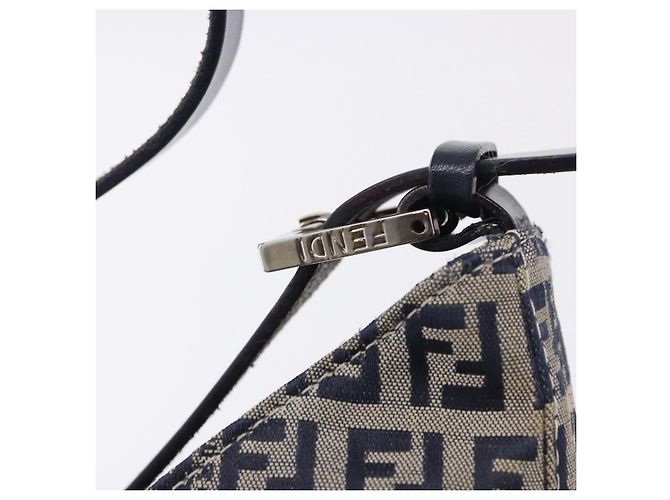 Sac à épaule FENDI Zucchino Canvas Mamma Baguette Navy Silver Auth 199586V Argenté Bleu Marine - vue 17