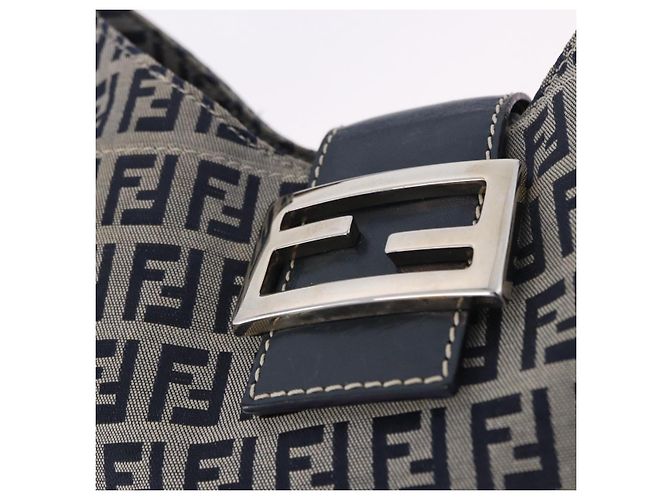 Sac à épaule FENDI Zucchino Canvas Mamma Baguette Navy Silver Auth 199586V Argenté Bleu Marine - vue 18