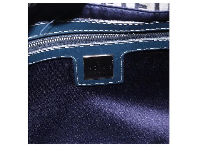Sac à épaule FENDI Zucchino Canvas Mamma Baguette Navy Silver Auth 199586V Argenté Bleu Marine - vue 19