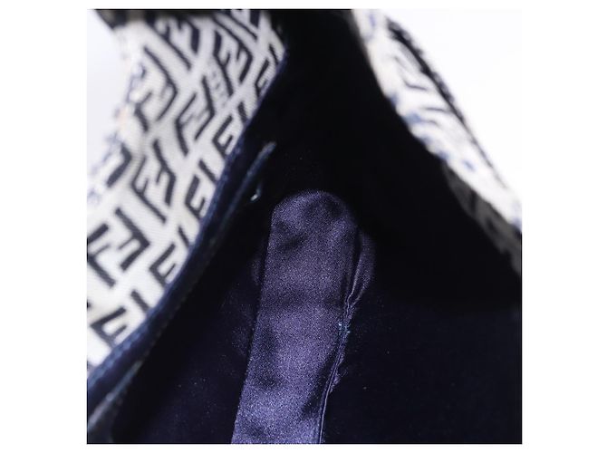 Sac à épaule FENDI Zucchino Canvas Mamma Baguette Navy Silver Auth 199586V Argenté Bleu Marine - vue 20