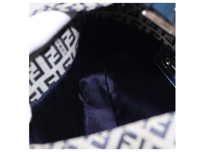 Sac à épaule FENDI Zucchino Canvas Mamma Baguette Navy Silver Auth 199586V Argenté Bleu Marine - vue 21