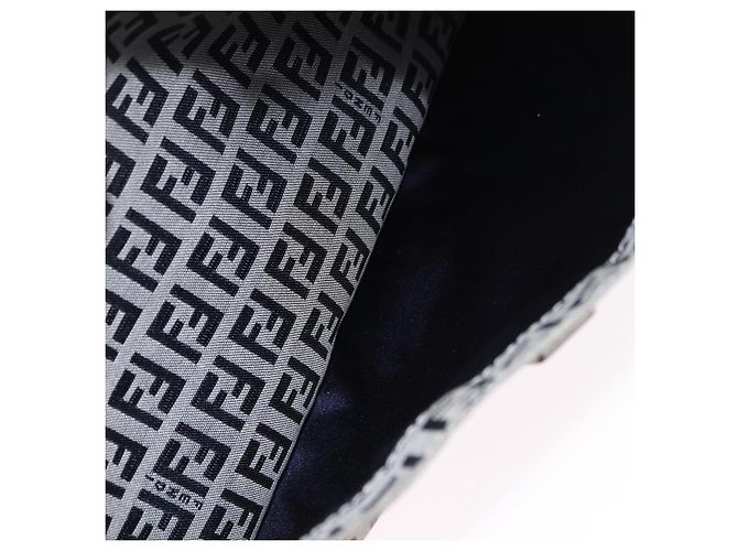 Sac à épaule FENDI Zucchino Canvas Mamma Baguette Navy Silver Auth 199586V Argenté Bleu Marine - vue 22