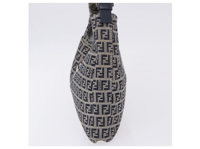 Sac à épaule FENDI Zucchino Canvas Mamma Baguette Navy Silver Auth 199586V Argenté Bleu Marine - vue 3