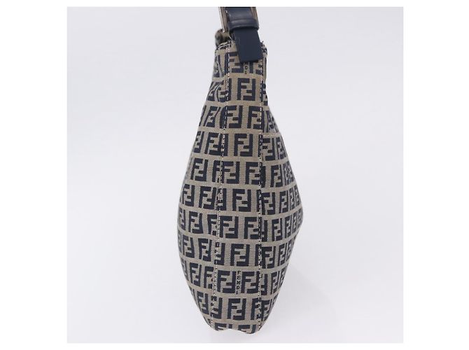 Sac à épaule FENDI Zucchino Canvas Mamma Baguette Navy Silver Auth 199586V Argenté Bleu Marine - vue 4