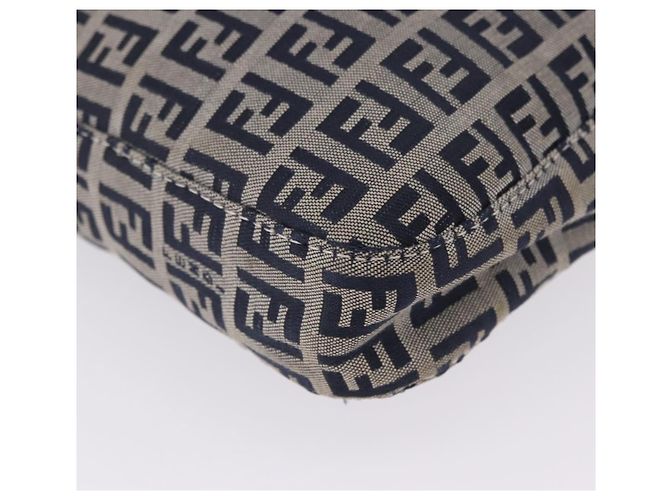 Sac à épaule FENDI Zucchino Canvas Mamma Baguette Navy Silver Auth 199586V Argenté Bleu Marine - vue 9