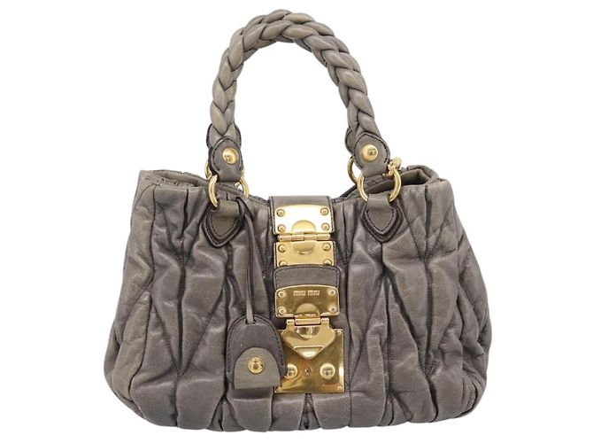 Borsa a mano Miu Miu Matelassé in pelle 2way Grigio Oro Auth 200159V Marrone D'oro - vista 13