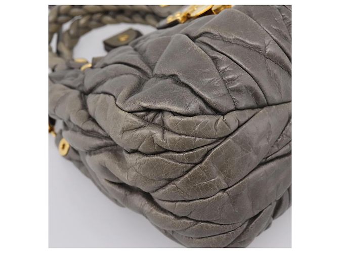 Borsa a mano Miu Miu Matelassé in pelle 2way Grigio Oro Auth 200159V Marrone D'oro - vista 16