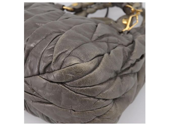 Borsa a mano Miu Miu Matelassé in pelle 2way Grigio Oro Auth 200159V Marrone D'oro - vista 17